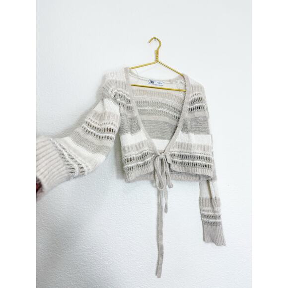 Zara Beige Knit Wrap Cropped Sweater Top Size Small 6771/005 Bohemian Chic - Picture 10 of 12